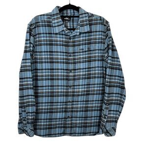 O'Neill Redmond Flannel Shirt Blue Plaid Flat Front Button Pocket Size Medium